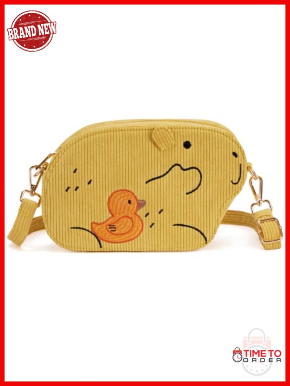 Embroidered Animal Crossbody Bag Corduroy Shoulder Purse Travel Sling